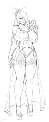 beauty_mark breasts cactuar final_fantasy final_fantasy_x garter_belt hair high_heels large_breasts legoman long_hair lulu_(final_fantasy) monochrome necklace open_toe_shoes platform_heels sketch stiletto_heels thick_thighs thighhighs very_high_heels wide_hips