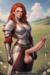 ai_assisted ai_generated armor cum cumming fantasy field_background futanari huge_cock knight large_ass large_breasts large_penis long_hair looking_at_viewer massive_penis medieval medinsy precum red_hair shemale