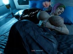 1futa 3d bed blanket breasts bulge cd_projekt_red closed_eyes cyberpunk_2077 enormous_penis erection erection_under_blanket futanari huge_cock judy_alvarez massive_penis morning_wood nipples penis sleeping solo yupal