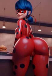 1girls 3d ai_generated big_ass blue_eyes blue_hair bodysuit cameltoe eye_mask from_behind ladybug_(character) large_ass looking_back marinette_dupain-cheng milk_itai miraculous_ladybug shorter_than_10_seconds solo tagme twerk twerking vertical_video video