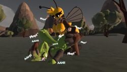 3d anal bee big_ass big_penis cum_inside forest fur futa_on_female green_fur moaning pin_down rec_room thighhighs