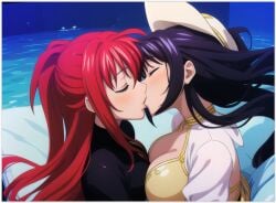 2females 2girls 2women ai_generated akeno_himejima high_school_dxd lesbian_couple lesbian_kiss lovers rias_gremory sapphic yuri yuri yuri