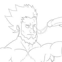 armpit_hair balls beard boner bughemoth chest_hair cum cum_on_face erection facial_hair gay lysandre_(pokemon) male male_only monochrome nintendo nude penis pokemon