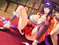 breasts gangbang hair hyakushou_ryouran_konagi_ikki!_jingai_makanden large_breasts ordin_soft penis purple_hair sitting toes