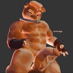 animated anthro ass balls bara blender blender_(software) blush bodily butter collar creature cum doughberman doughberman_(fortnite) errorspp fluids fortnite fortnite_battle_royale freckles genital genitals male male_only mammal muscular penis simple_background solo