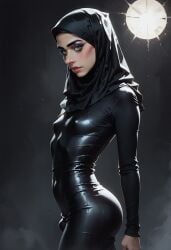 1femboy abaya ai_generated black_dress bulge bulge_through_clothing femboy hijab jokerofhearts muslim muslim_femboy small_bulge