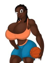 afro basketball dakota_(tomkat96) dark-skinned_female large_breasts massive_breasts muscular muscular_arms muscular_female quads shorts sports_bra thick_thighs tomkat96