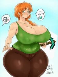 1girls ? alex_(minecraft) artist_name bangs belly_button belly_button_visible_through_clothing big_breasts braid braided_hair braided_ponytail breasts brown_jeans brown_pants bucket bucket_of_milk cleavage clothed_female diamond diamond_(gem) diamond_pickaxe female female_focus female_only freckles freckles_on_face freckles_on_shoulders green_eyes green_eyes_female green_tank_top green_top green_topwear hips huge_breasts lips milk milk_bucket minecraft nipple_bulge nipples nipples_bulge nipples_visible_through_clothing offscreen_character offscreen_male orange_hair orange_hair_female pickaxe pickaxe_(minecraft) ponytail ponytail_female rusbe_rusbe rusbe_rusbe_(artist) sidelocks sweat sweatdrop sweaty_body sweaty_boobs sweaty_breasts sweaty_clothes sweaty_clothing tagme tagme_(artist) tank_top text thick thick_hips thick_legs thick_lips thick_thighs unknown_artist voluptuous voluptuous_female wide_hips