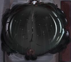 anthro bathroom bathtub belly belly_expansion big_belly big_penis black_body black_fur body_inflation cheek_bulge close_to_bursting expansion fur genitals glowing glowing_eyes gore hi_res huge_belly hyper hyper_belly hyper_inflation immobile inflation jumpyart69 kryptid liquid_inflation male nazukio nude penis red_eyes solo stuck water water_inflation