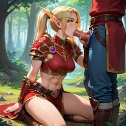 1boy 1boy1girl 1girls ai_assisted ai_generated astardt blonde_female blonde_hair blonde_hair blood_elf blowjob elf female oral oral_sex warcraft wood world_of_warcraft