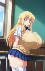 1girls ai_generated big_ass big_breasts blonde_hair blue_eyes breasts_bigger_than_head curvaceous curves curvy curvy_body curvy_female curvy_figure curvy_hips elf elf_ears enormous_breasts ftggtgg gigantic_breasts huge_ass huge_breasts hyper_breasts large_breasts massive_breasts pointy_ears school school_uniform schoolgirl solo solo_female solo_focus student thick_ass thick_thighs tiffania_westwood voluptuous voluptuous_female zero_no_tsukaima