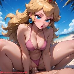 ai_generated beach blonde_hair blue_eyes cowgirl_position cum cum_in_pussy earrings female poutybat princess_peach vaginal_penetration