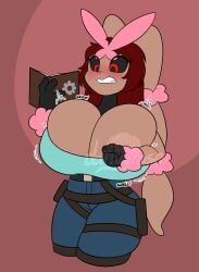 big_breasts breast_expansion breasts cleavage dativyrose fan_character female furry huge_breasts hyper_breasts lopunny pokemon pokemon_(species) shiny_pokemon thick_thighs