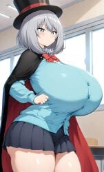 1girls ai_generated big_ass big_breasts blue_eyes breasts_bigger_than_head cape curvaceous curves curvy curvy_body curvy_female curvy_figure curvy_hips enormous_breasts ftggtgg gigantic_breasts hat huge_ass huge_breasts hyper_breasts large_breasts massive_breasts school school_uniform schoolgirl short_hair solo solo_female solo_focus student tejina_senpai tejina_senpai_(character) thick_ass thick_thighs voluptuous voluptuous_female