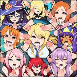 1girls 9girls after_fellatio after_oral ai_generated big_penis bleach blonde_hair clothing collage crossover cum cum_in_mouth cynthia_(pokemon) dark-skinned_female dark_skin egyptian fairy_tail fate_(series) female from_above genshin_impact group group_sex high-angle_view high_school_dxd hiiragi_shinoa huge_cock human inoue_orihime lucy_heartfilia male mona_(genshin_impact) mullon multiple_boys nami nami_(one_piece) naruto naruto_(series) nitocris_(fate) nitocris_(fate/grand_order) novelai one_piece penis pink_hair pokemon pokemon_(species) pokemon_dppt purple_hair rias_gremory sakura_haruno seraph_of_the_end shinoa_hiiragi surrounded surrounded_by_penises tongue tongue_out