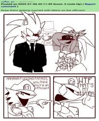 blush comic fakeout_(doutm_fakersin) friday_night_funkin sabotage_(exeg) smirking_at_partner sonic.exe sonic.exe_(series) sonic_(series) wedding wedding_dress