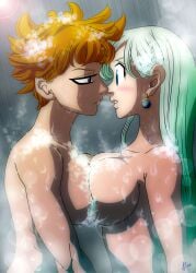 2girls aluisio_moreira derieri elizabeth_liones female female_focus female_only impending_kiss naked naked_female nanatsu_no_taizai nude nude_female seven_deadly_sins shonen_jump short_hair shower showering yuri