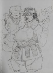 bandage boots brown_hair clothed clothes clothing female_soldier gloves gun halo helldivers helmet hips littleclevie master_chief oc original original_character seaf_soldier sketch smile soldier thick_hips thick_thighs thighs wide_hips