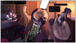 2girls alma_armas ass blonde_hair breasts butt female_only glasses julianne_stingray lampton purple_hair red_eyes va-11_hall-a vore vore_belly yellow_eyes