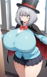 1girls ai_generated big_ass big_breasts blue_eyes breasts_bigger_than_head cape curvaceous curves curvy curvy_body curvy_female curvy_figure curvy_hips enormous_breasts ftggtgg gigantic_breasts hat huge_ass huge_breasts hyper_breasts large_breasts massive_breasts school school_uniform schoolgirl short_hair solo solo_female solo_focus student tejina_senpai tejina_senpai_(character) thick_ass thick_thighs voluptuous voluptuous_female