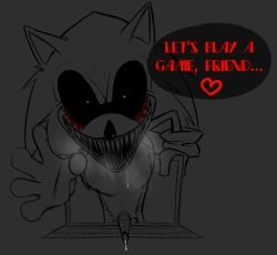 2011x blood coming_out_of_screen drooling english_text gloves hedgehog precum precum_drip reaching_out reaching_towards_viewer red_eyes ribbed_penis sharp_teeth sonic.exe sonic.exe_(character) sonic.exe_(series) tagme