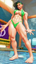 3d bikini busty capcom female female_focus female_only hourglass_figure laura_matsuda sf_screenshot street_fighter street_fighter_v tagme wide_hips