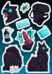 anthro anus ass balls canid canine condom fox genitals hi_res lube male mammal open_mouth penis sexual_barrier_device shunya solo sticker tail tongue