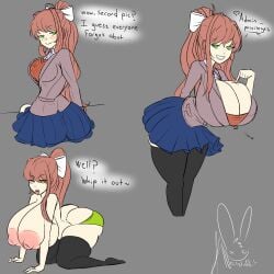 1girls 2024 anime_style areola areolae artist_name artist_signature ass bare_breasts big_breasts blazer blue_skirt breast_expansion breast_growth breasts breasts_bigger_than_head breasts_out breasts_out_of_clothes button_pop cleavage cleavage_overflow color dialogue doki_doki_literature_club exposed_breasts female female_only flirting flirting_look flirting_with_viewer hi_res high_resolution highres human human_only looking_at_viewer monika_(doki_doki_literature_club) nailstrabbit nipples no_bra on_knees open_mouth overflowing_breasts popped_button shirtless simple_background skirt smile smiling_at_viewer solo solo_female text thighhighs tongue_out white_bow