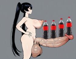 1futa ai_generated big_breasts big_penis black_eyes challenge coca-cola from_side futa_only futaalover futanari gigantic_nipples gigantic_testicles hand_on_hip huge_areolae huge_cock huge_nipples large_areolae large_breasts large_testicles penis sagging_balls sagging_testicles smile standing veiny_penis veiny_testicles