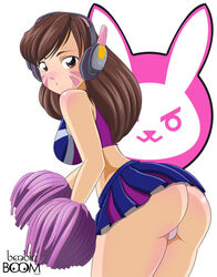 1girls asian big_ass blush boobieboom cheerleader d.va dat_ass female female_only overwatch solo tagme thong upskirt