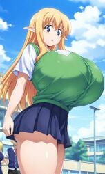 1girls ai_generated big_ass big_breasts blonde_hair blue_eyes breasts_bigger_than_head curvaceous curves curvy curvy_body curvy_female curvy_figure curvy_hips elf elf_ears enormous_breasts ftggtgg gigantic_breasts huge_ass huge_breasts hyper_breasts large_breasts massive_breasts pointy_ears school school_uniform schoolgirl solo solo_female solo_focus student thick_ass thick_thighs tiffania_westwood voluptuous voluptuous_female zero_no_tsukaima