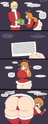 anal arm_gloves ass_cleavage ass_exposed bent_over blonde_hair bottom_heavy bubble_butt cameltoe child_bearing_hips christmas comic comic_strip face_down_ass_up ginger_hair huge_breasts imminent_sex jaune_arc penny_polendina presenting_ass rwby santa_costume seducing size_difference small_skirt smaller_female straight taller_male text text_bubble thick_thighs thighhighs tkb_nsfw visible_underwear wide_hips