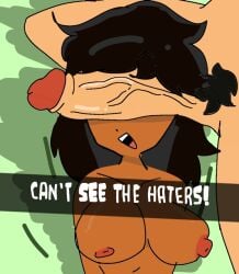 big_penis black_pubic_hair breasts cant_see_the_haters dark_brown_hair genderswap_(mtf) justin_(tdi) light-skinned_male meme partial_male pubic_hair rule_63 tanned_female total_drama_island trent_(tdi) unseen_female_face