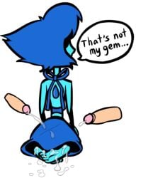 1girls 2boys blue_hair blue_skin crop_top cum cum_on_feet disembodied_penis feet female from_behind kneeling lapis_lazuli_(steven_universe) penis saltinedreams sitting skirt solo solo_female steven_universe