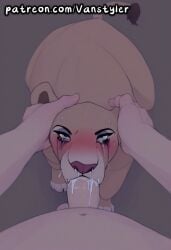 ai_generated blowjob blush crying cum cum_in_mouth cum_in_nose deepthroat disney eating_cum felid female feral furry genital_fluids human_on_feral lion lioness looking_at_viewer mammal multicolored_body multicolored_fur nala nala_(the_lion_king) open_mouth oral oral_sex patreon pov pov_eye_contact pov_male runny_makeup sweat tail the_lion_king vanstyler zoophilia zoophilia