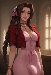 1futa 1futanari aerith_gainsborough ai_generated ass big_ass big_breasts big_butt big_hips big_penis breasts brown_hair cleavage clothed curly_hair dick dickgirl dress eyebrows eyelashes final_fantasy final_fantasy_vii futa_only futanari green_eyes grin grinning grinning_at_viewer hair hands-free huge_cock indoors jacket lips long_hair looking_at_viewer makeup narrow_waist narrowed_eyes nose penis pink_dress red_jacket seducing seductive seductive_eyes seductive_gaze seductive_look seductive_mouth seductive_pose seductive_smile smile smile_at_viewer smiley_face smooth_balls smooth_penis smooth_skin solo solo_dickgirl solo_focus solo_futa solo_futanari testicles velonix