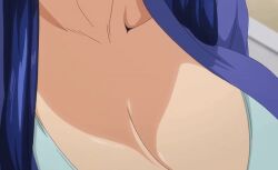 2023 20s animated animated blue_hair breasts futei_with_the_animation huge_breasts jacket jewelry large_breasts long_hair mature_female miyama_kaori_(futei_with_the_animation) neck pink_pineapple ring sagging_breasts suit_jacket tagme wedding_ring