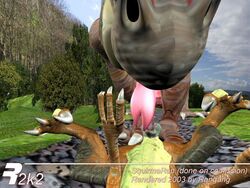 2003 3_toes 3d anal anal_fingering anthro balls big_penis claws dinosaur dragon fingering forest forked_tongue furry furry_only gay horn macro male male_only no_humans open_mouth oral penis rangarig raptor scalie sex tongue tonguejob tree varby