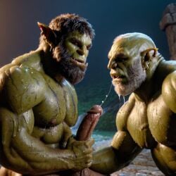 ai_generated bara big_muscle big_penis erection green_skin huge_cock male muscular_male orc orc_male orced penis