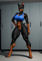 ai_generated anthro big_breasts bra doberman female female_focus female_only furry muscular muscular_female paws tail vagina