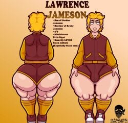 blonde_hair booty_shorts bubble_butt character_sheet clothed huge_ass lawrence_jameson male muscular_thighs solo_male thick_thighs tonicartz