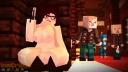 3d 3d_(artwork) female glasses iamcringe illager_(minecraft) irene_cream_(iamcringe) minecraft nude nude_female pillager_(minecraft)