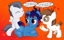 equine female friendship_is_magic group hair horn horse male multicolored_hair my_little_pony ohohokapi original_character pegasus pipsqueak_(mlp) pony prostitution rumble_(mlp) text threesome unicorn vulgar wings young