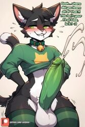 1anthro 1boy 1femboy 1furry ai_generated anthro anthro_only balls big_ass big_penis catboy cum cumming dialogue dominant_male english english_text feline femboy femboy_focus fit fit_male fur furry furry_ears furry_male furry_only furry_tail green_penis huge_ass huge_cock looking_at_viewer lustynari male talking_to_viewer text thick thick_ass thick_legs thick_thighs veins veins_on_dick veiny veiny_penis