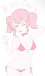 arched_back bikini bikini_bottom bikini_top choker pink_collar pink_hair pink_panties pink_twintails tongue_out twintails twintails