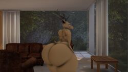 1boy 3d anthro ass ass_focus back_view beastars big_ass big_butt bubble_butt deer furry gay looking_at_viewer looking_back louis_(beastars) male male_only muscular muscular_male ohdeerydeer solo