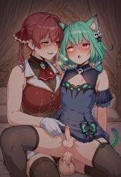 2futas ai_generated anal anal_sex big_dom_small_sub breast_size_difference cat_ears cat_tail cum cum_in_ass erection futanari futasub green_hair heavy_blush hololive hololive_fantasy hololive_japan imminent_ejaculation imminent_orgasm jouthechou more_at_source penis penis_size_difference testicles torogao touching_penis virtual_youtuber