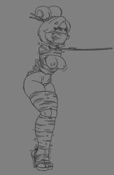 1girls bondage bound female female_only femsub gag gagged high_heels leash line_art purah raver1357 rope