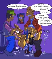 ambiguous_penetration areola bart_simpson blowjob dickgirl erect_nipples erection futanari huge_breasts josemalvado larry male nipples penis sam sex shemale the_simpsons threesome