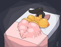 backboob big_ass big_breasts big_nipples breasts fat_ass hard_nipples huge_ass huge_breasts huge_thighs humanoid hyper_ass kingcroc laying_on_stomach mawee mawile nintendo pokemon pokemon_(species) sleeping tagme thick_thighs under_covers
